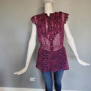 Rock & Roll Cowgirl Leopard Print Ruffle Top, VGUC, Size XXL